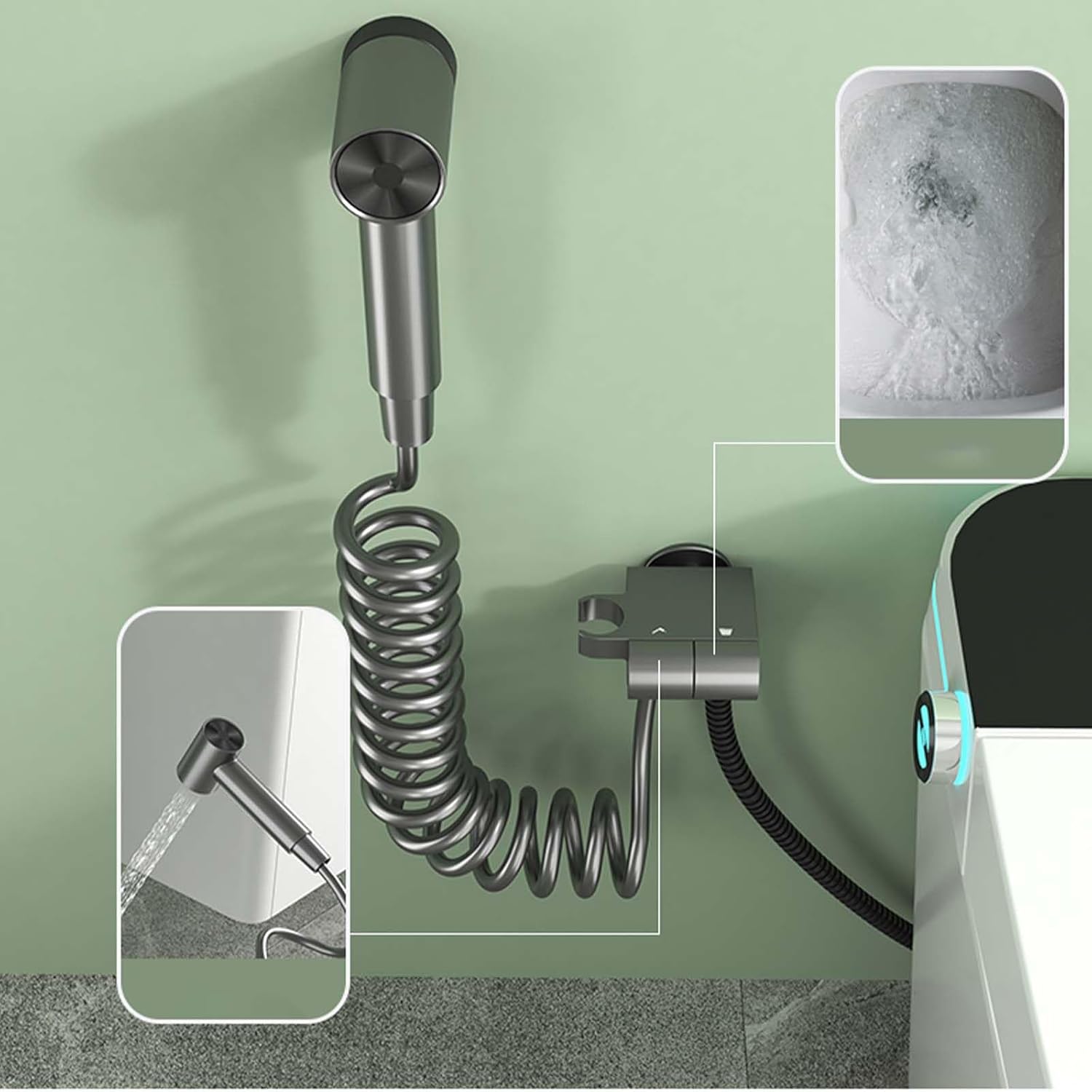 Bidet Sprayer for Toilet Magnetic Suction Bidet Sprayer Adjustable Handheld Bidet Sprayer for Toilet Nail-Free Design Hand Held Bidet Sprayer One in Two Out Double Switch Jet Spray