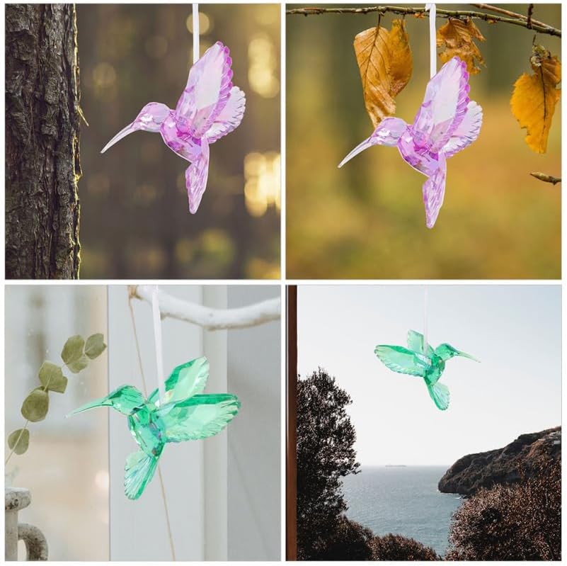 Hummingbird Ornament 3Pcs Acrylic Hanging Bird Decor 3.93X3.74X2.75In for Home Party Christmas Tree & Wedding Decoration - Image 3