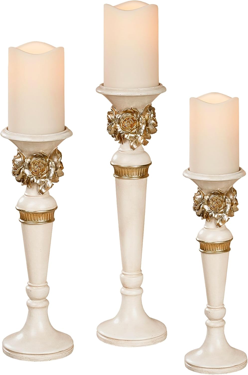 Abiline Candleholders Ivory/Gold Set of Three