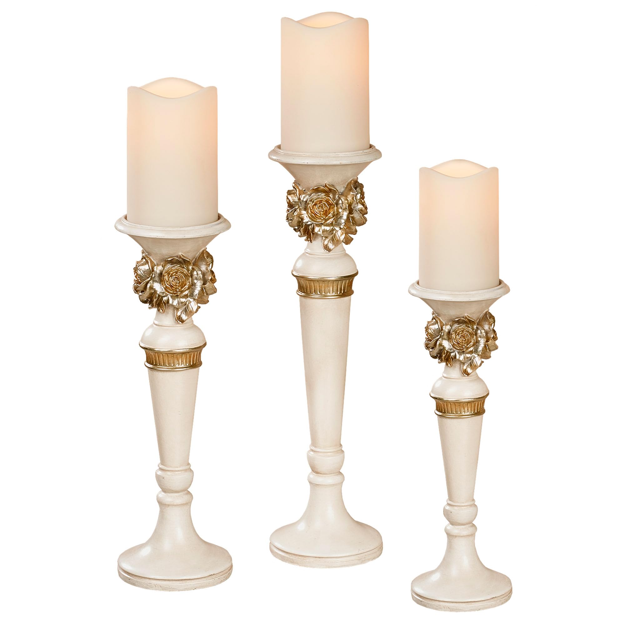 Abiline Candleholders Ivory/Gold Set of Three