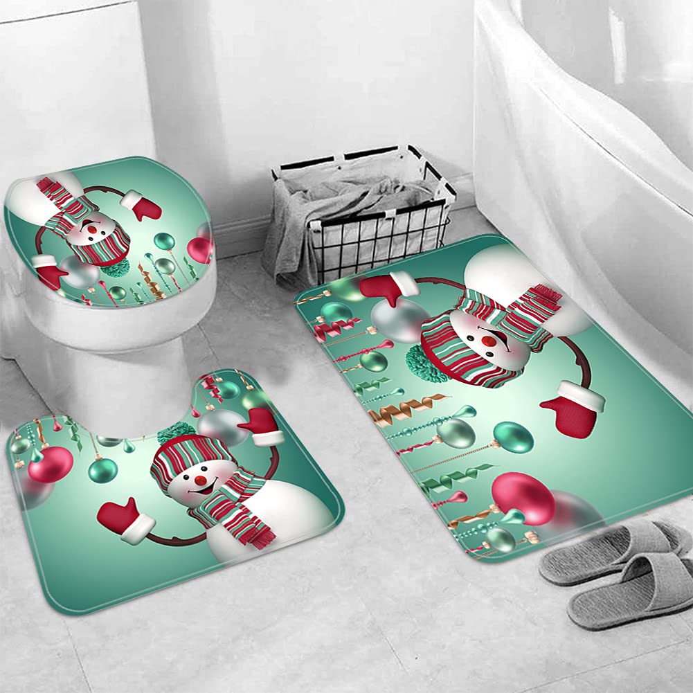 Weihnachts-Duschvorhang-Set (4-teilig) – 183 X 183 Cm, Mit Matte, WC-Bezug & Haken, Weihnachtsmotive