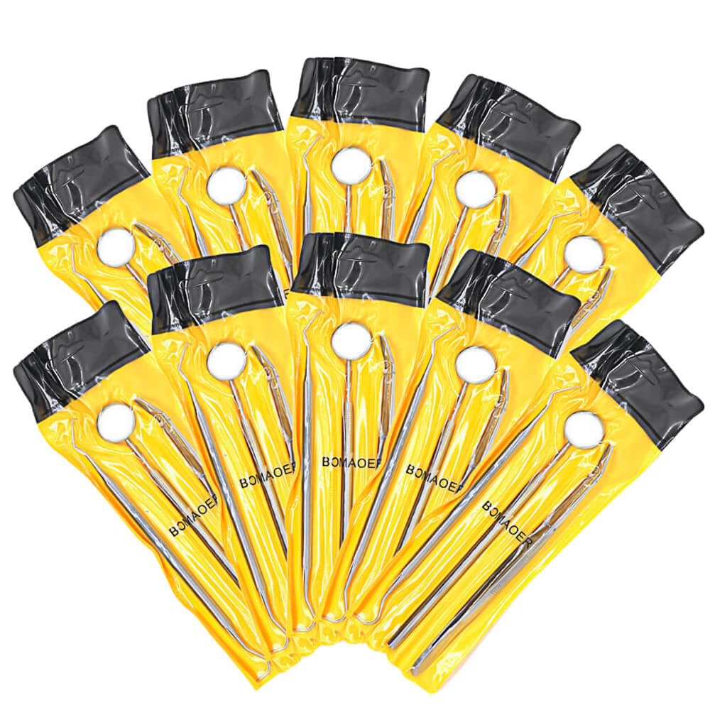 Kit professionale per l'igiene orale, set da 3 pezzi: specchio, esploratore e pinzette (confezione da 10)