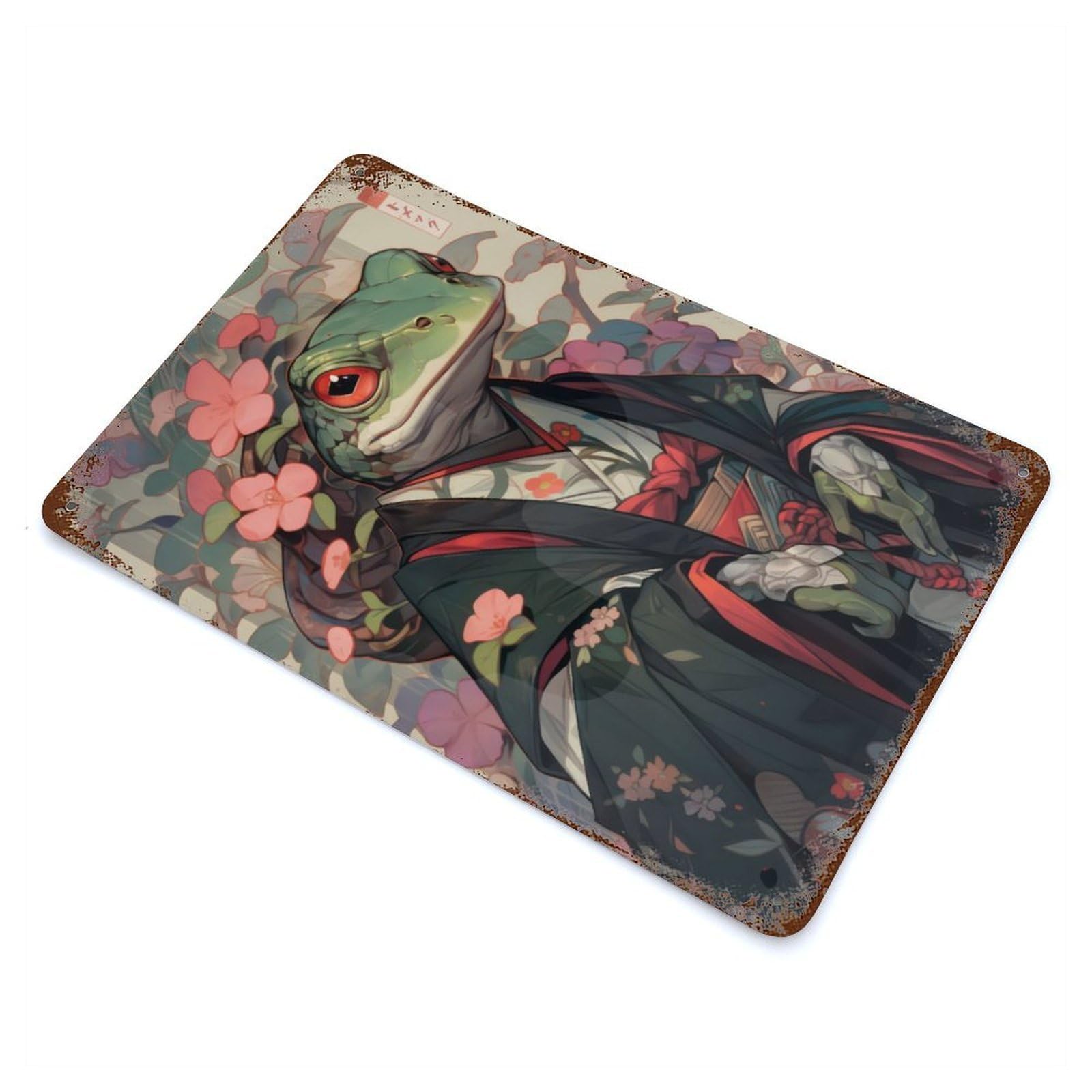 Rust Effect Edo Frog Geisha Rusty Metal Tin Sign 11.8"x7.9", Old School Wall Decor for Pub, Kitchen And Man Cave Decor