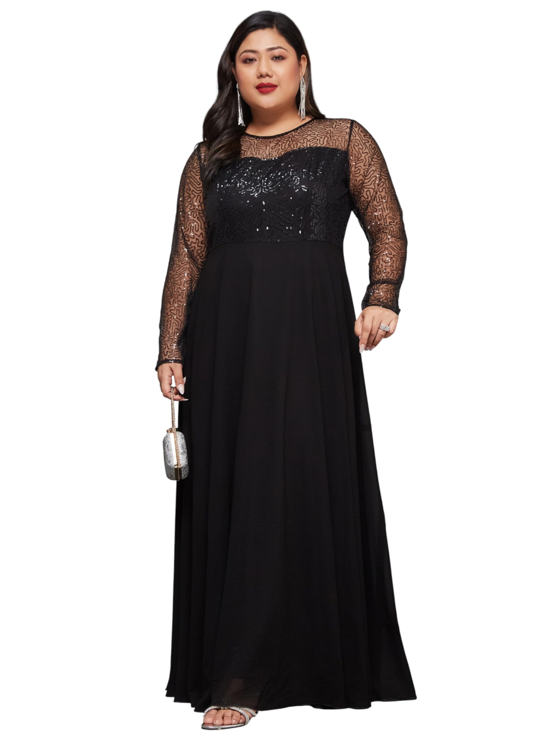 miss chase a+ Women's Self-Designed Relaxed Fit V-Neck 3/4th Sleeve Georgette and Lace Maxi Dress-picture-40