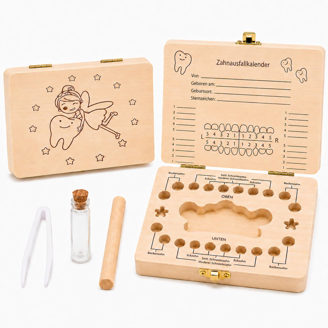 Sunshine smile Zahnfee Geschenke,Milchzahndose,Zahndose Milchzähne,Zahnbox für Milchzähne,Souvenir Box,Zahnbox aus Holz,Aufbewahrungsbox für Zähne