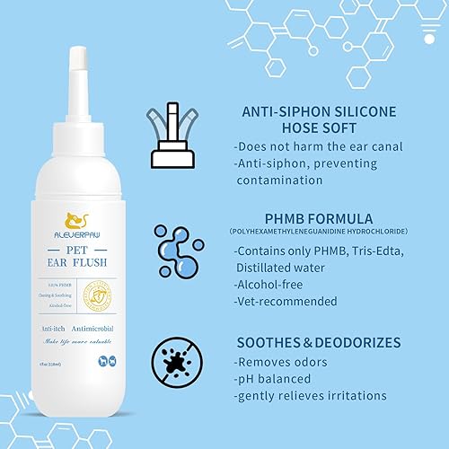 Miniatura 6 de Tris Flush - Limpiador de oídos para gatos y perros, tratamiento de infección de oído de perro con PHMB, elimina la cera, Odo, suave e