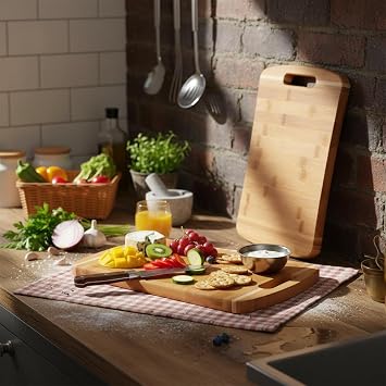 Deconox Bamboo Cutting Board Antibacterial Washable Chopping Board Rectangular 34x24CM | Antibacterial and Washable Bamboo Cutting Board - Ideal for Your Hygienic and Durable Chopping Works