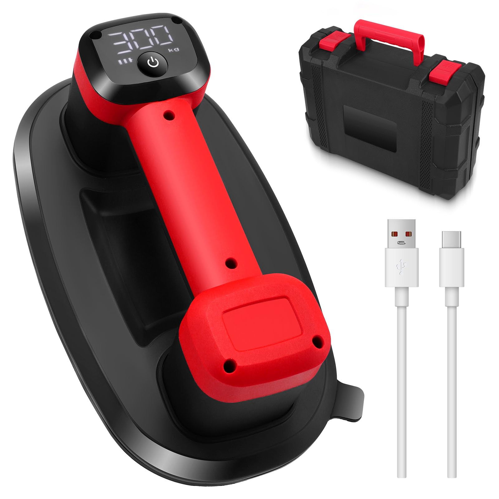 Ventosa per Piastrelle da 300 kg, Ventose per Vetro con 2 Motori, Display LCD, Batteria 4500mAh, Diametro 24 cm, Sollevatore a Vuoto per Piastrelle, Vetro, Marmo