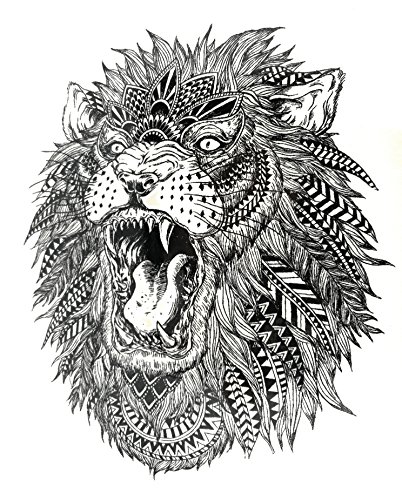 Image of Temporary Tattoo For Girls Men Women 3D Big Lion Face Sticker Size 21x15CM - 1PC. (94A)