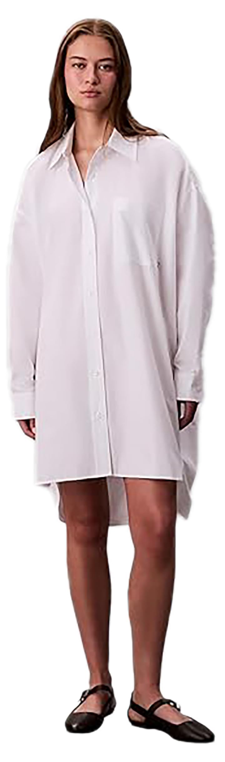 Kadın Cotton Oversized Mini Shirtdress Elbise Brilliant White XL