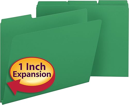 Miniatura 2 de Smead Carpeta de archivos de cartón prensado, pestaña de corte de 13, expansión de 1 pulgada, tamaño carta, verde, 25 por caja (21546)