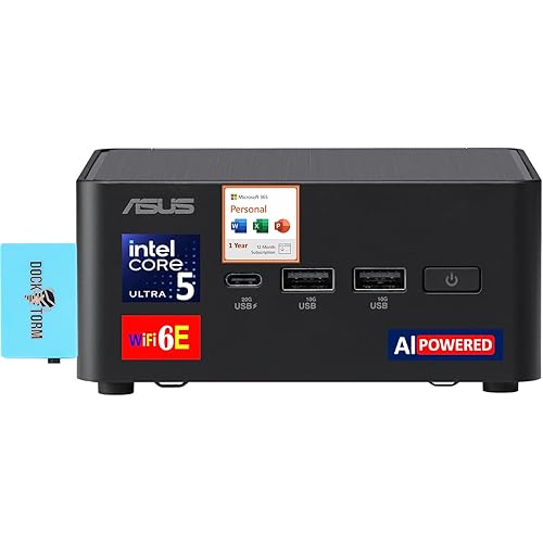 ASUS NUC AI Powered Mini Desktop (Intel Ultra 5-135H, No OS, 8GB DDR5, 1TB PCIe SSD + 1TB HDD, 2 Thunderbolt 4, WiFi 6E, Bluetooth 5.3, Win 11 Pro) w/MS 365 Personal, DKZ USB Port Expander