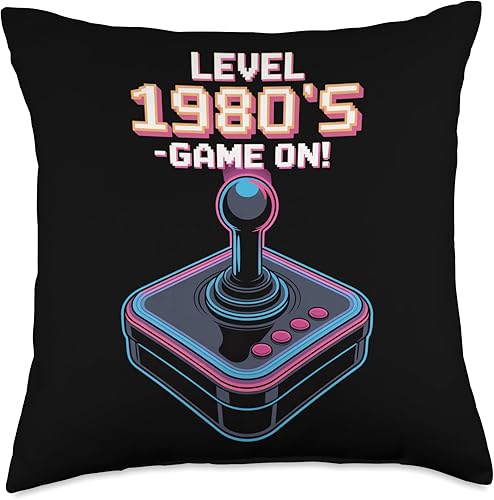 Level 1980s Game On Retro Arcade Joystick Gamer Throw Pillow