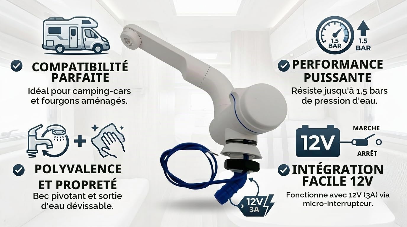 CR-MOESANCO® Robinet de Caravane pour Camping-Car 12 V Blanc avec Micro-Interrupteur en Plastique