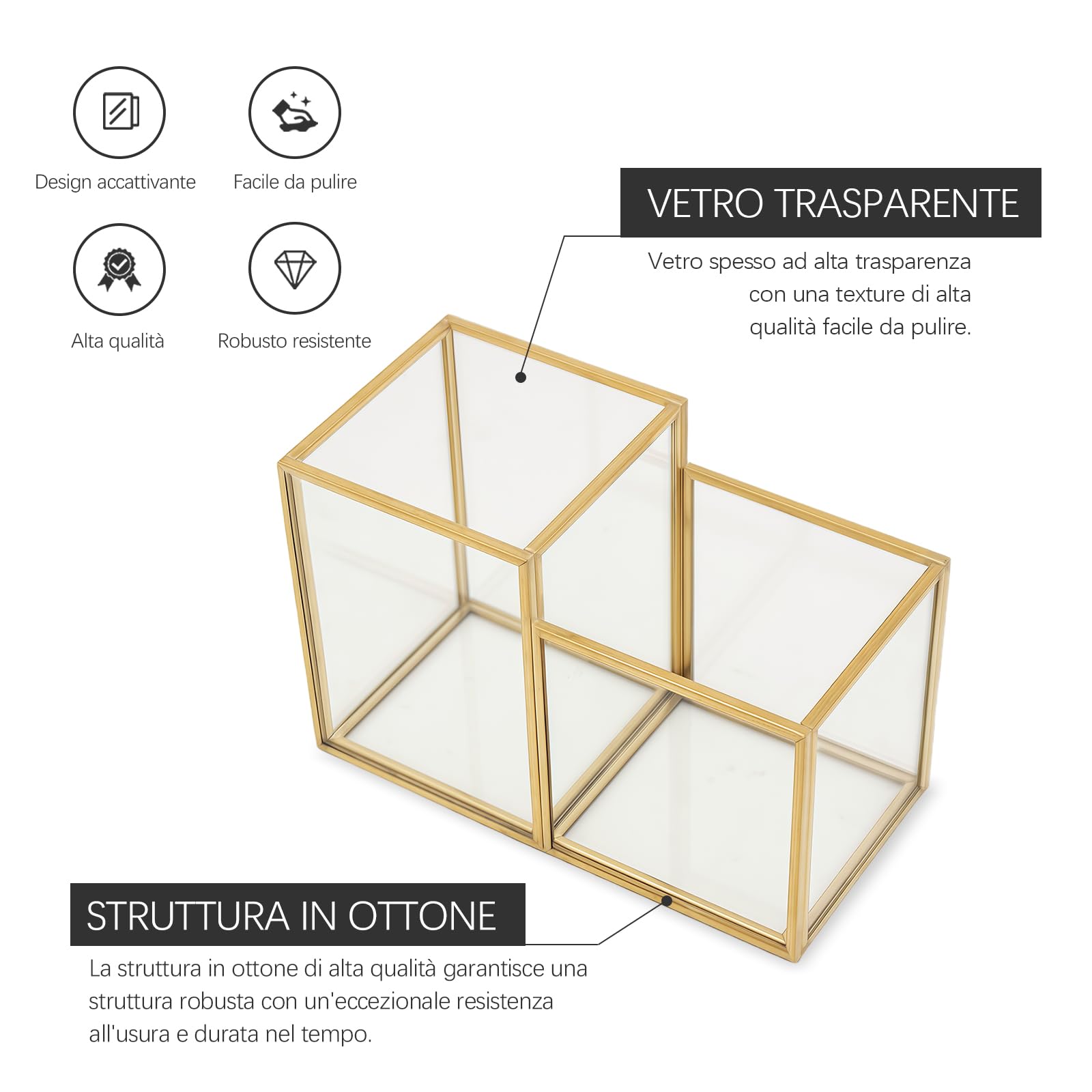 HARLIANGXY Porta Pennelli Make Up in Vetro Trasparente, Porta Pennelli da Trucco, Organizzatore per Cosmetici Oro, Organizer Pennelli Trucco, per pennelli, Eyeliner, Matite e Mascara