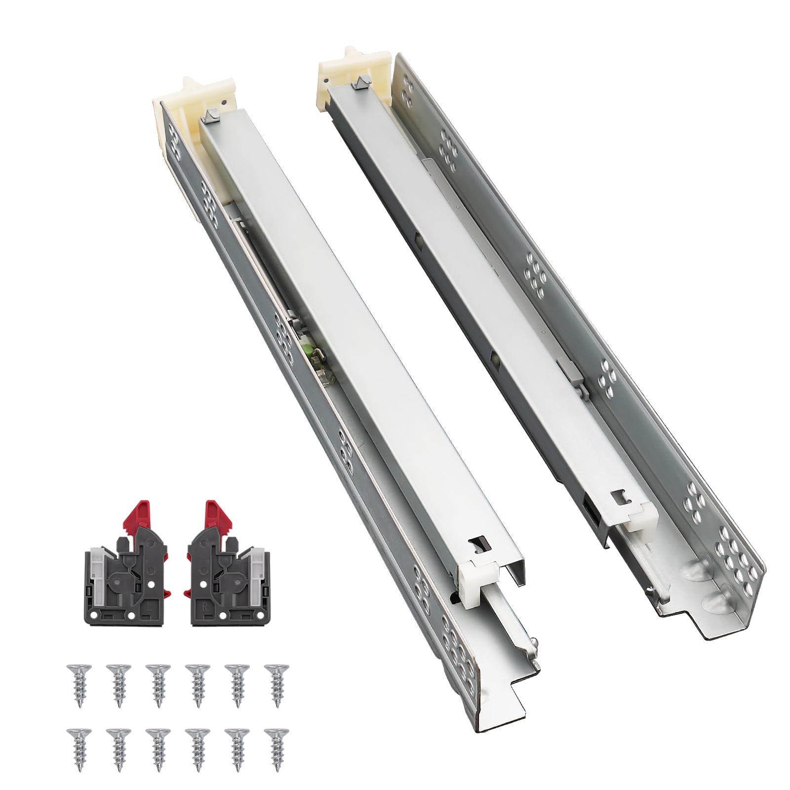 Probrico 6 Pairs 18 Inch Undermount Drawer Slides, Concealed Drawer Runners Bottom Mount Full Extension Soft Close Drawer Rails with Rear Mounting Brackets Locking Devices