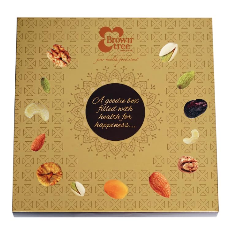 Image of Browntree Gold Square 4p (200g) | Fresh & Healthy Dry Fruit Gift Hamper| Almond, Cashewnut, Salt Pista, Raisins |Gifts Pack for Family,Friends | Corporate gifts | Unique Gifts for all celebration | Ideal for Birthday and Festive Gifting| Dry Fruit gift box