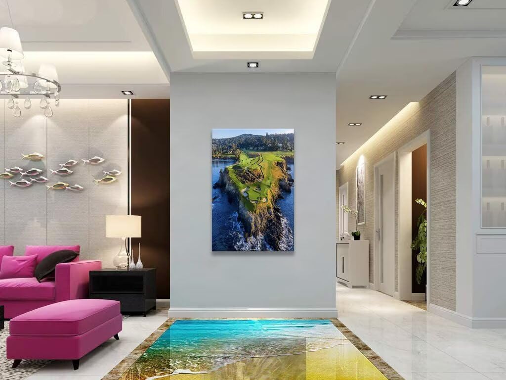 Pebble Beach Golf Course Canvas Wall Art for Living Room Bedroom Bathroom Home Decorations Sports Landscape Office Room Decor Golf Framed Artwork Giclee Prints Ready to Hang(28''W x 44''H) - Image 4