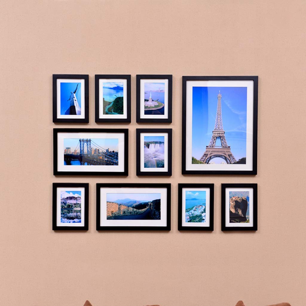 Ensemble de cadres photo muraux multi-images collage bois massif 10 pièces