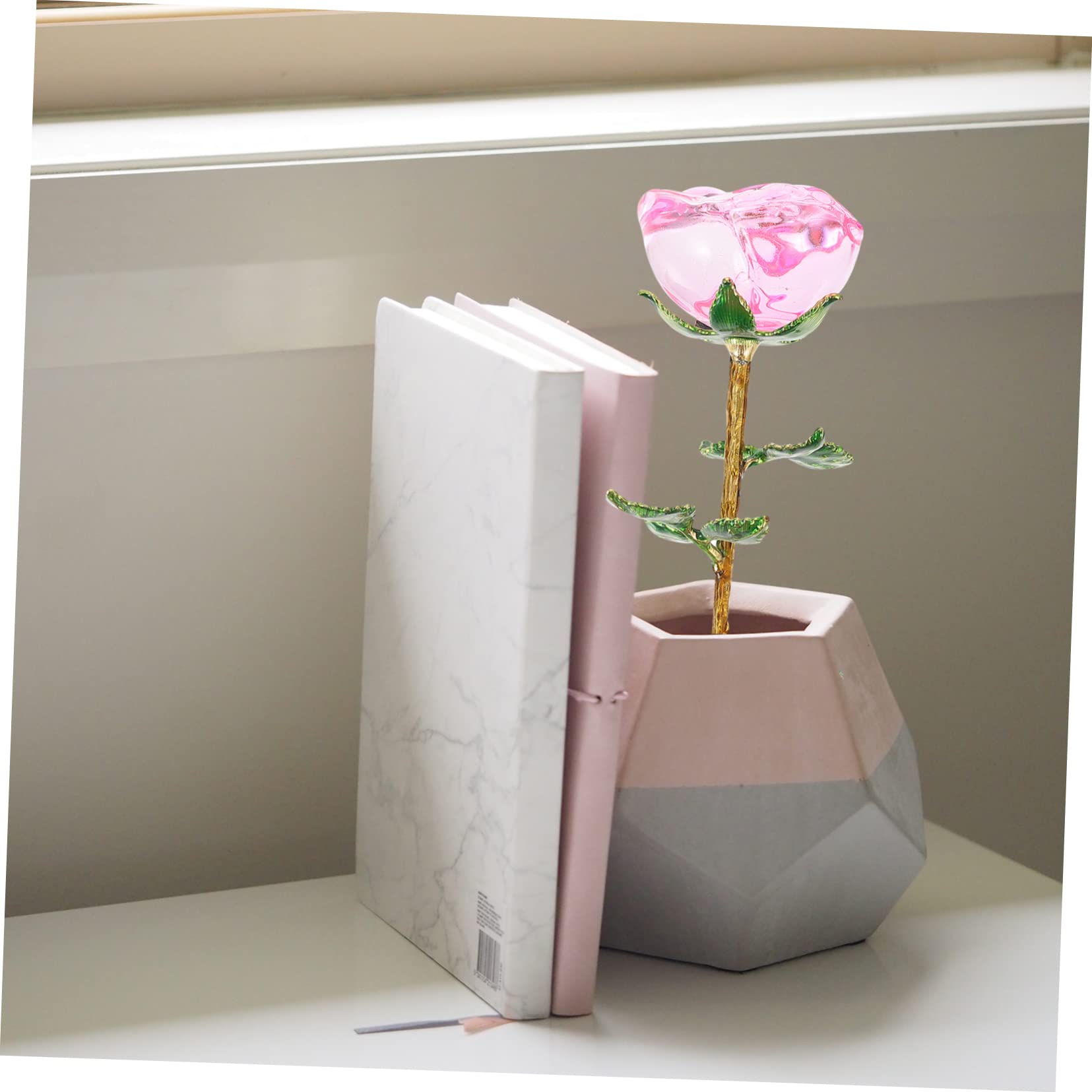 KOMBIUDA Künstliche Rosen Blumendekoration Aus Glas Elegante Wasserrosen Für Hochzeiten Valentinstag Heimdekoration Stilvolles Arrangement Mit Grünen Blättern