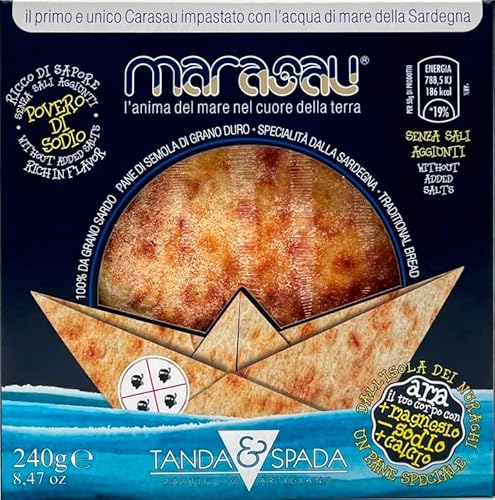 Tanda&Spada,Pane Carasau Marasau 240 g impastato con l’acqua di mare della Sardegna, pane di semola di grano duro, PAT della Sardegna, made in Italy, Tanda & Spada Pastificio Artigiano