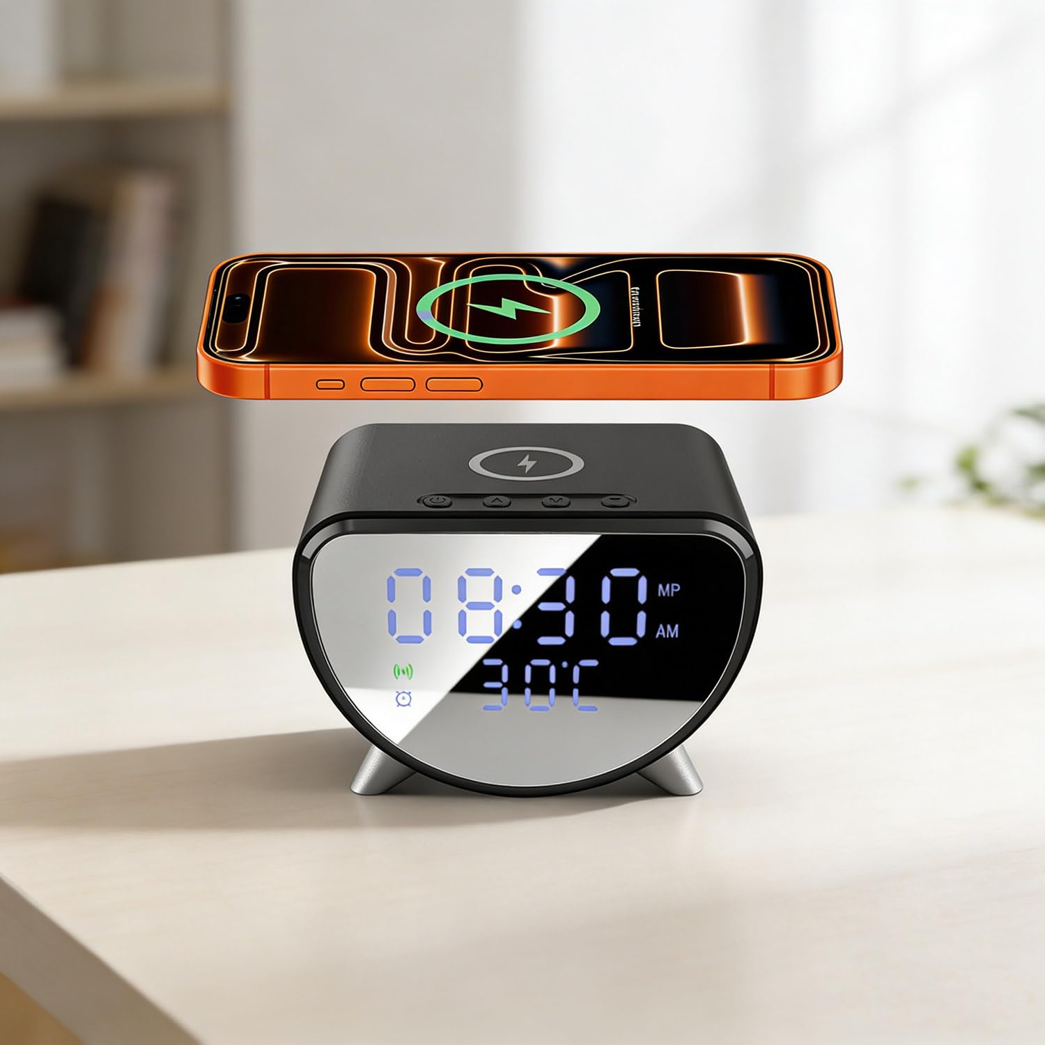 Chargeur sans Fil avec Horloge/Réveil Numérique, Chargeur à Induction Station de Charge pour iPhone/Samsung Galaxy/Pixel, Réveil de Chevet, Horloge de 12/24h, Affichage LED avec Température, Noir
