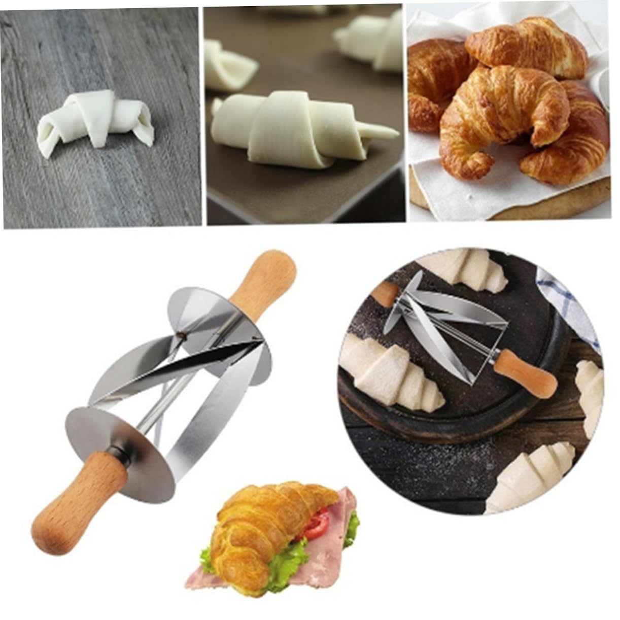 UPKOCH Coupe-croissants Rouleau à Pâtisserie en Acier Inoxydable Manche en Bois Facile Confortable à Tenir, 2 Pièces pour Cuisson et Pâtisserie