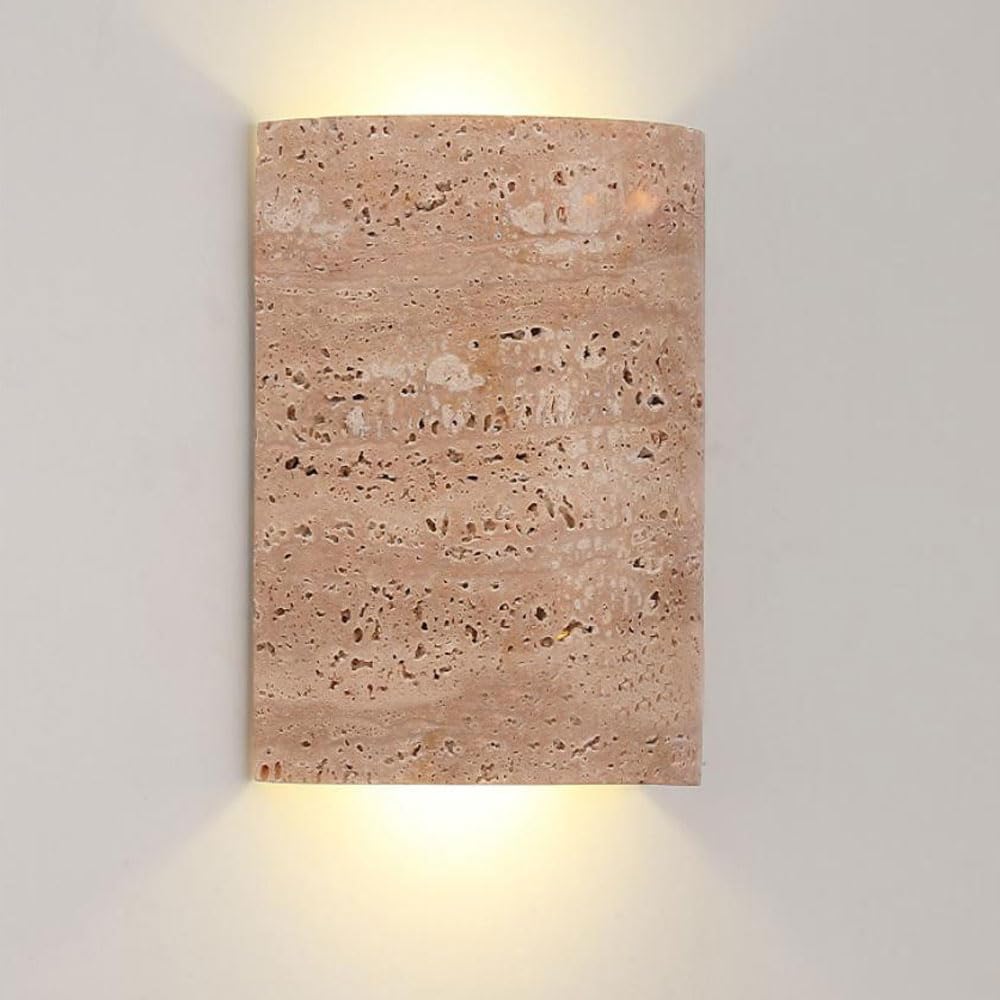 SSBHDM LED Light Source Yellow Travertine Wall Sconce, Natural Stone Hardwired Wall Light, Industrial Style Wall Lamp, Living Room Restaurant Bedroom Decoration Lighting Fixtures
