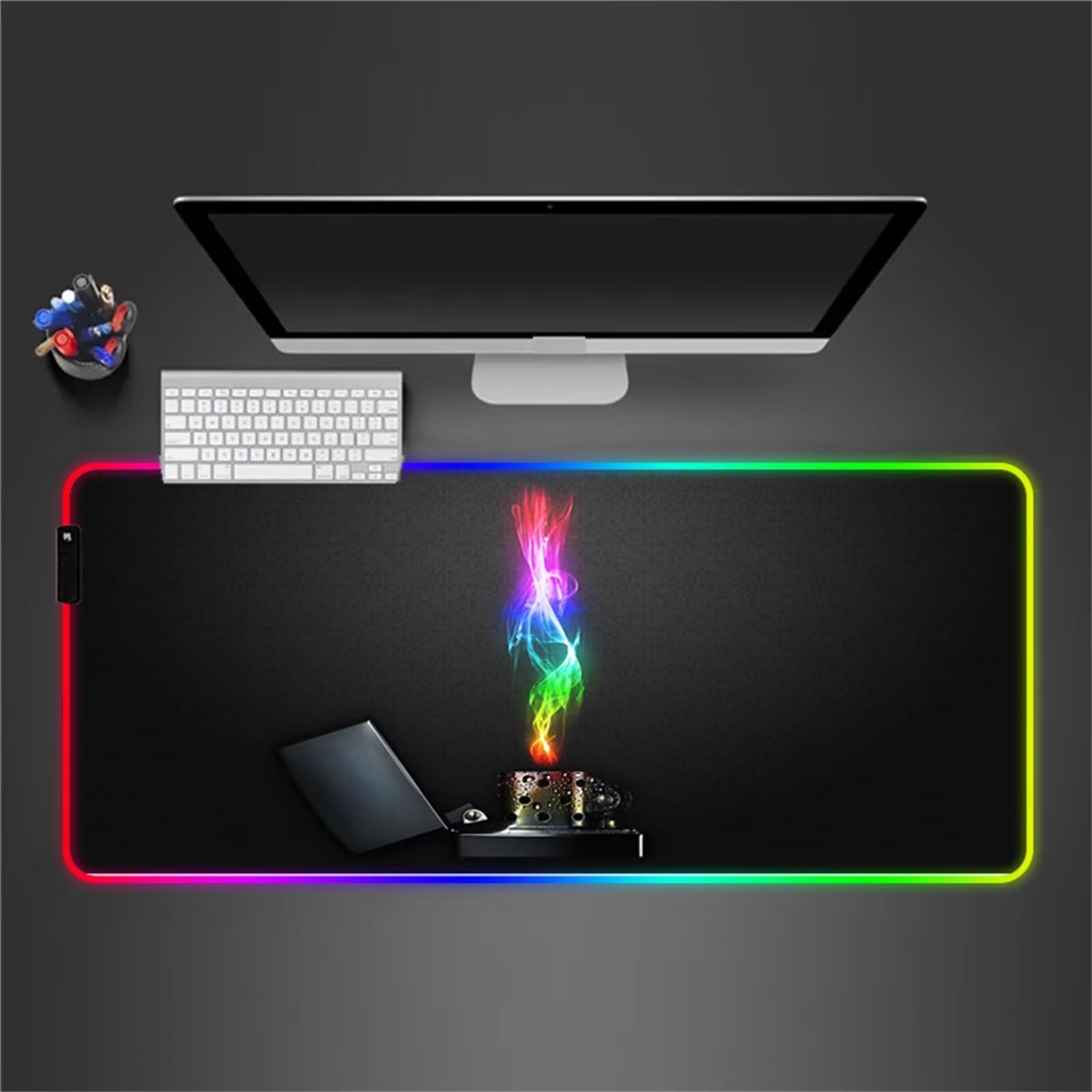 Alfombrilla de Ratón RGB 900x400x4mm XXL Grande Alfombrilla de ratón para Juegos LED 14 Efectos de Iluminación Alfombrilla Ratón Gaming para Gamers PC y Portátil, Verde Azul