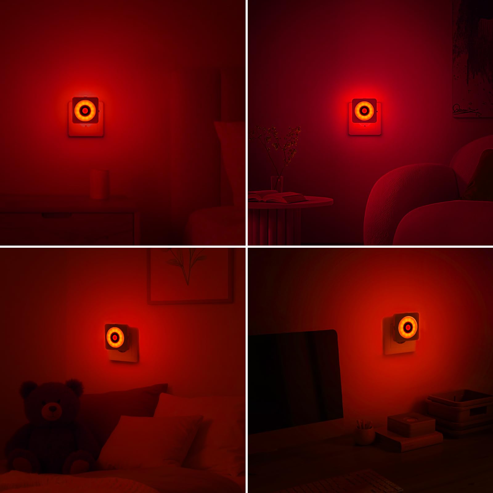 LED Luz con Sensor de Movimiento, 2pcs Luce Notturna Bambini da Presa, Modo Sensor o Siempre Encendida, Brillo Regulable, Certificación CE, Ideal para Dormitorio, Sala de Estar y Baño (Rojo)