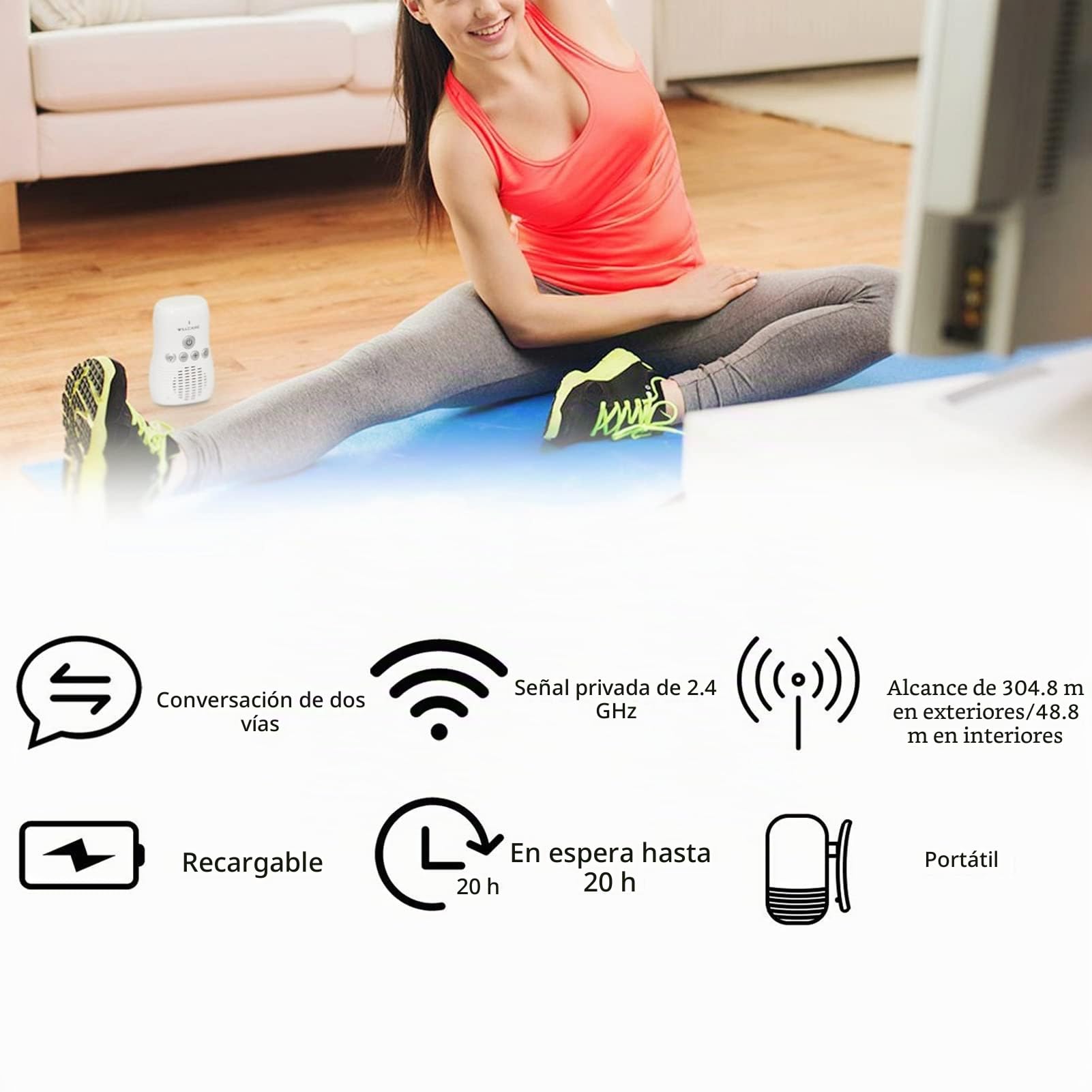 Monitor para Bebés con Audio Inalámbrico de 2,4 GHz, Monitor para Bebés con Intercomunicador Bidireccional, Monitor Inalámbrico para el Cuidado del bebé con Luz Nocturna de 100 a