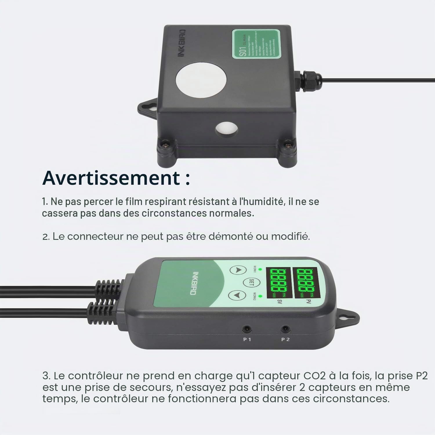 Inkbird Contrôleur Numérique CO2 ICC-500T,Moniteur Programmable avec Sonde NDIR Sensible pour Système de Ventilation,Contrôle de Bâtiment,Équipement HVAC