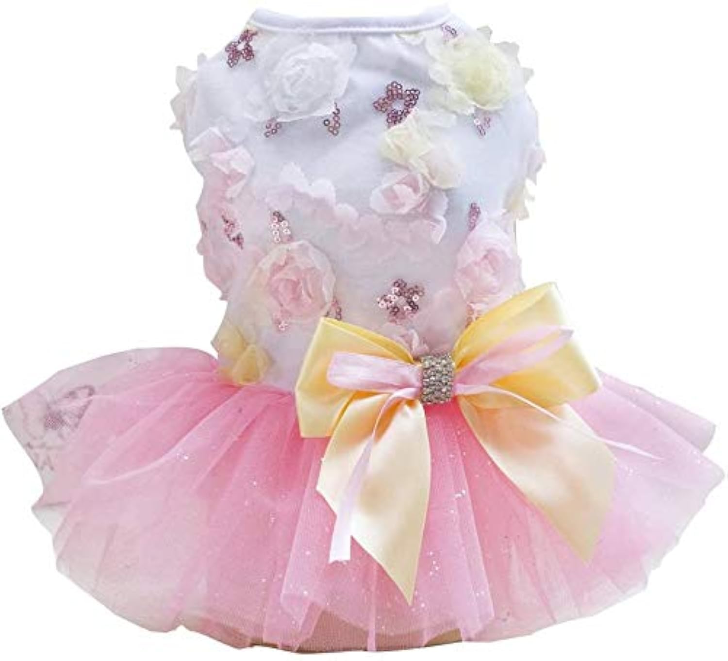 Puppy Skirt Dog Dresses for Small Dogs Princess Tutu Flower Sequin Dot Wedding Lace Luxury Bow Dresses for Small Dogs Girls Cats (XS, Pink)