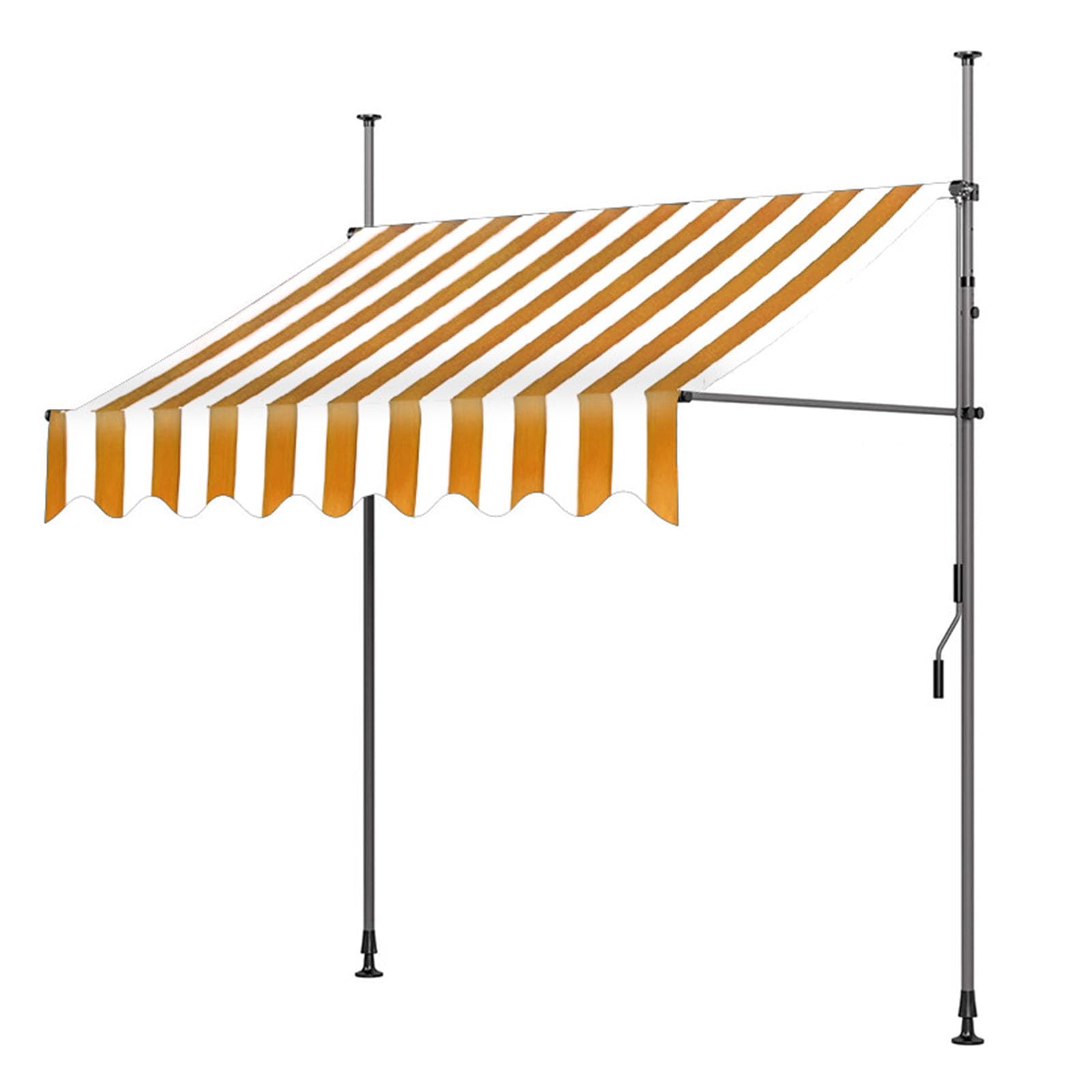 Ylw wht,150 x 250 cm,Markiza tarasowa z możliwością składania, ręczne zadaszenie na zewnątrz bez wiercenia, regulowany daszek przeciwsłoneczny, wodoodporna ochrona UV, aluminiowa rama