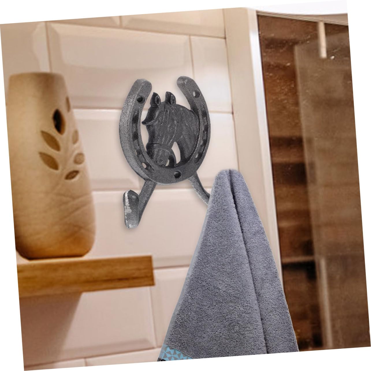 4 Pezzi Ganci da Parete Nero, in Ferro, Stile Vintage, Doppio Gancio a Forma di Ferro di Cavallo, per Bagno e Camera da Letto