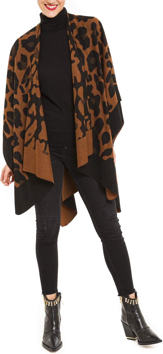 Women's Shawl Wrap Poncho Ruana Cape Cardigan Sweater Open Front for Travel Flight Cruises - Image 2