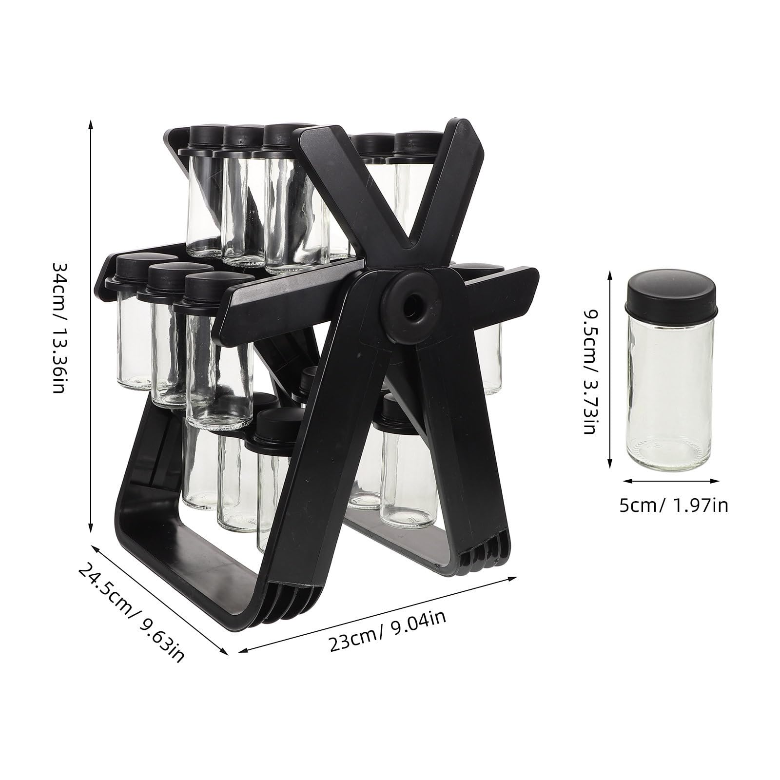 Organizador de Cocina con Frascos de Vidrio Transparentes y Estructura Ahorradora de Espacio en Forma de Noria para Almacenar Especias y Condimentos