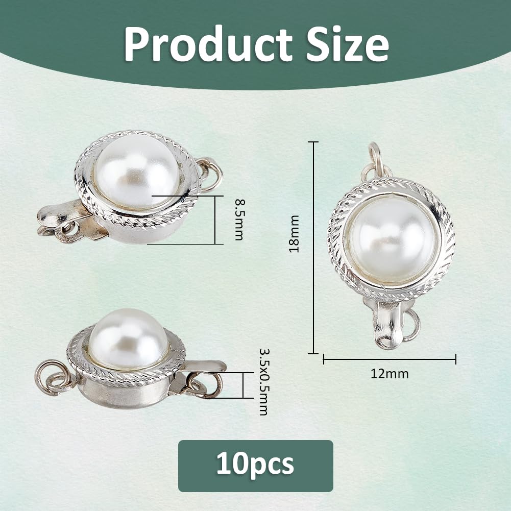SUPERFINDINGS 10Pcs Pearl Box Clasp Round Alloy Box Clasps with Pearl Silver Pearl Box Clasp for Necklace Antique Synthetic Pearl Clasps for Earrings Jewelry Making - Image 2