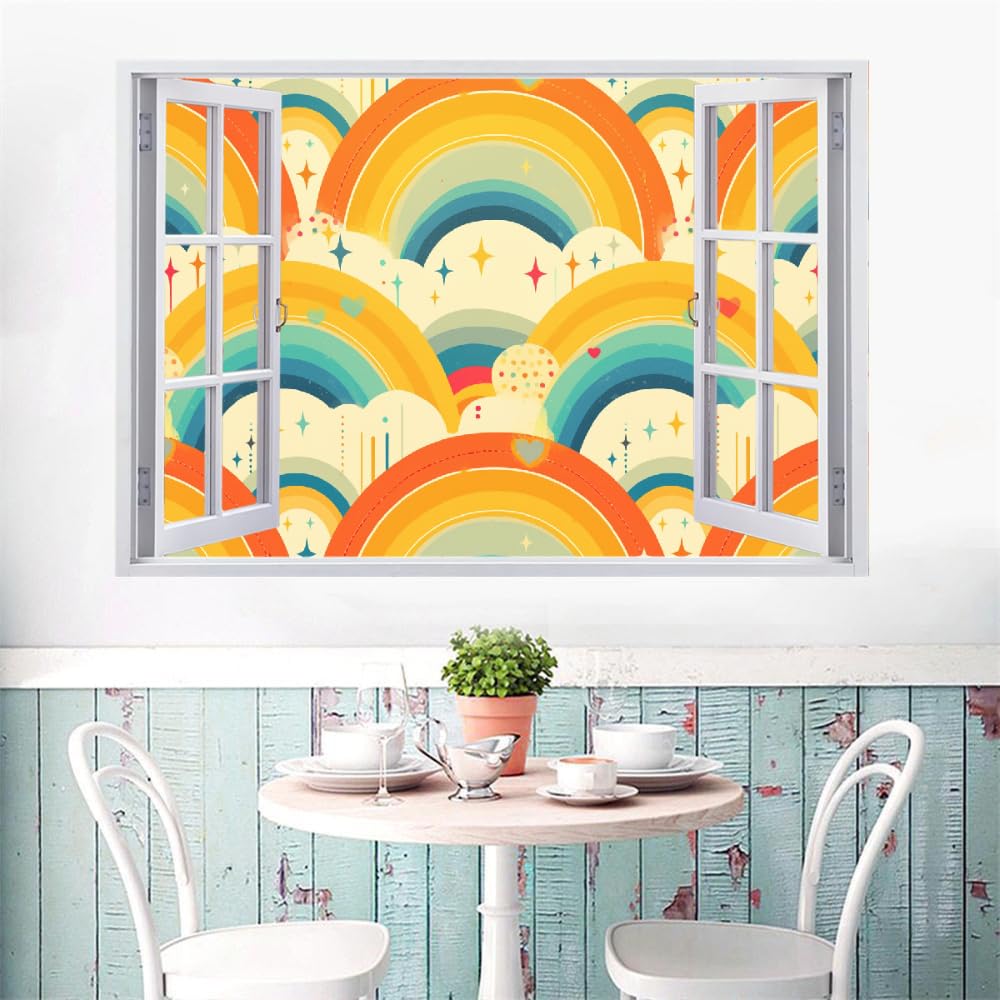 3D Wandaufkleber, Regenbogen Durchbruch Wandtattoos Deko Wand Selbstklebend Cartoon-Wolke, Wand Aufkleber Wanddurchbruch Wandsticker für Zuhause, Badezimmer, Schlafzimmer, Wohnzimmer