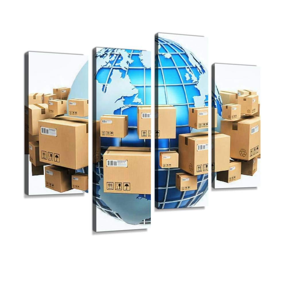 Global shipping concept Canvas Print Artwork Wall Art Pictures Framed Digital Print Abstract Painting Room Home Office Decor Ready to Hang 4 Panel