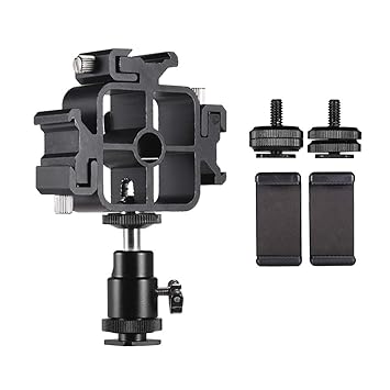 Homgeel Triple Cold Shoe Mount Flash Speedlite Bracket Photography Umbrella Holder with Ballhead Adapter Phone Holders for Smartphone Flash LED Video Light Monitor Microphone