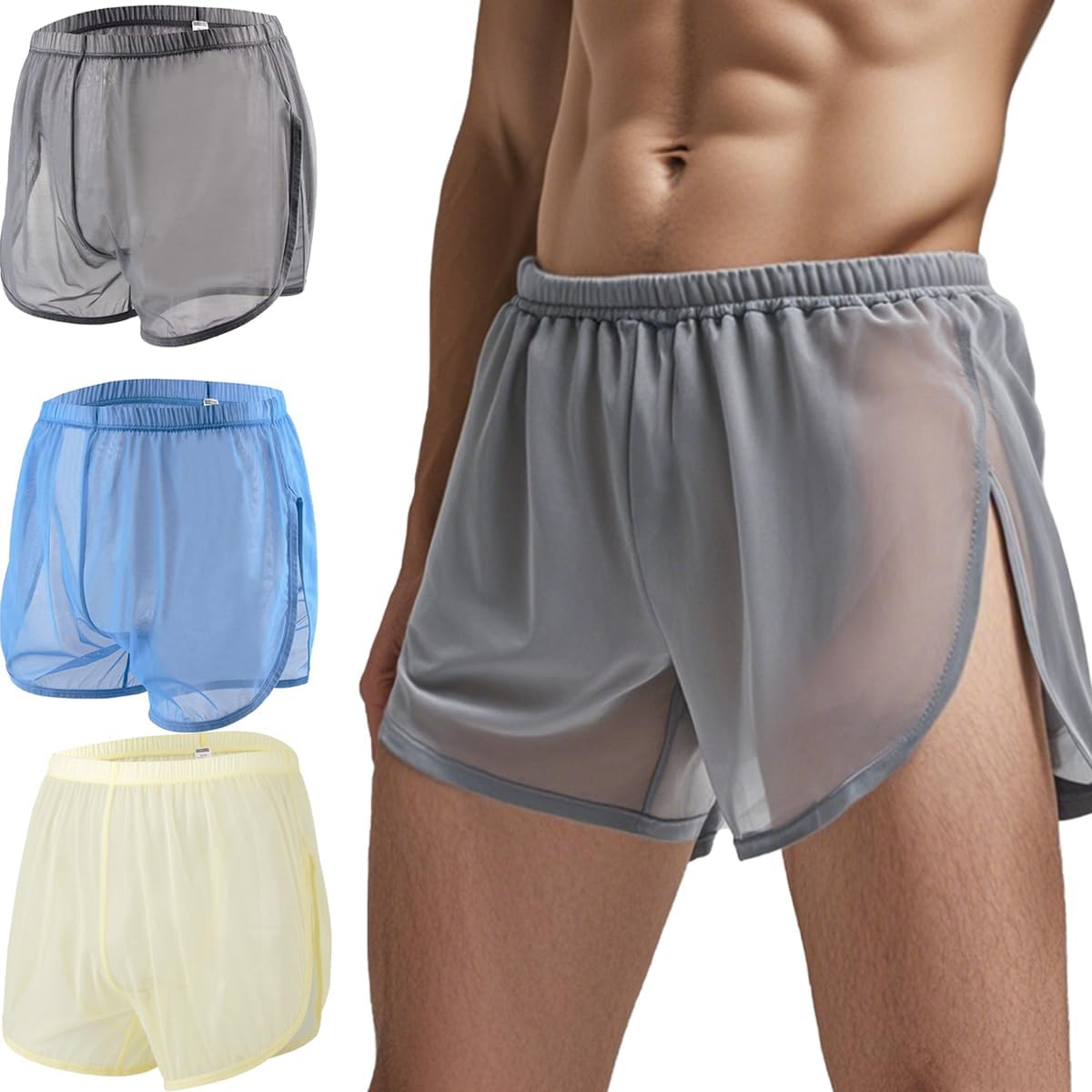 Mens Sexy Mesh See Through Shorts Underwear Loose Sheer Breathable Boxers Short