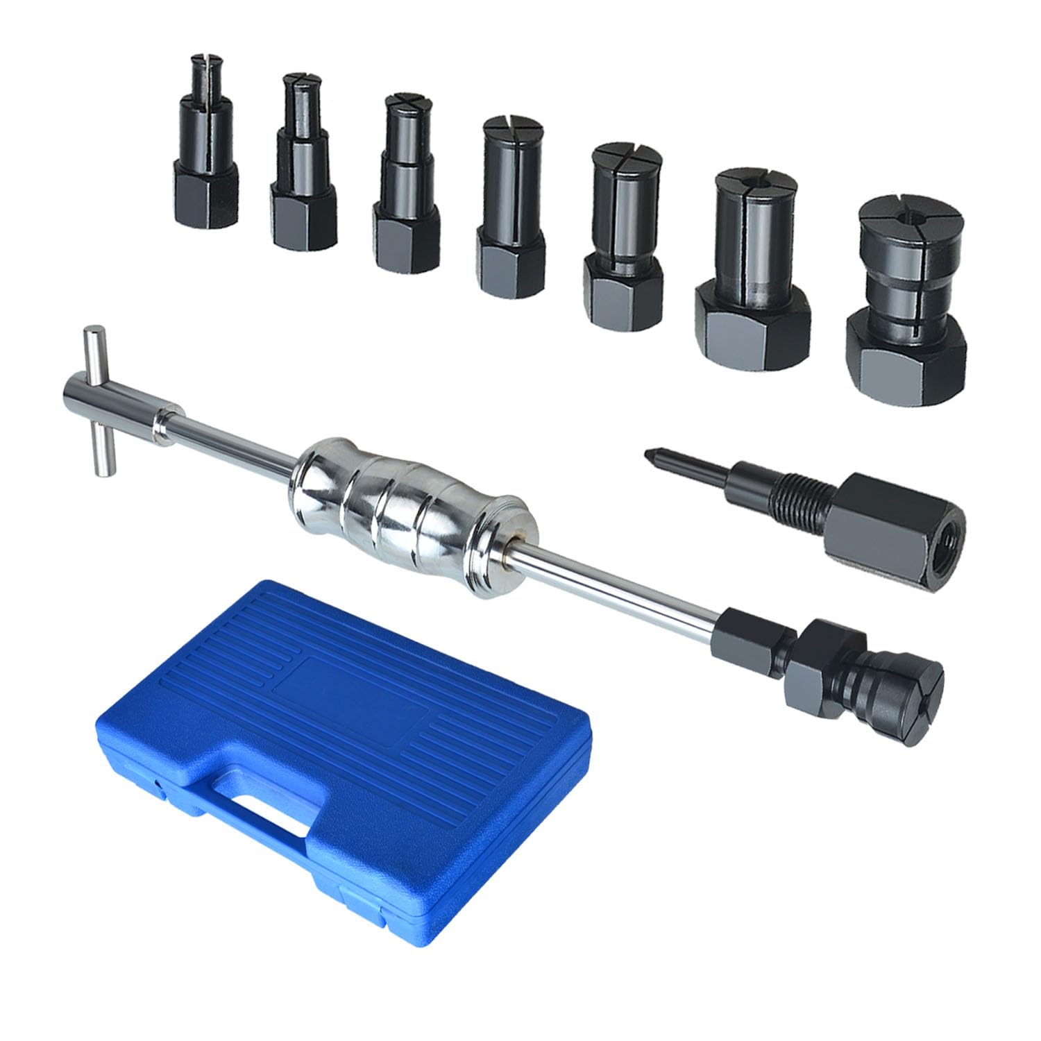 Juego de 12 extractores de rodamientos de pinza de agujero ciego, kit de extractor de rodamientos internos, juego de extractor de rodamientos de martillo deslizante con pinzas expandibles