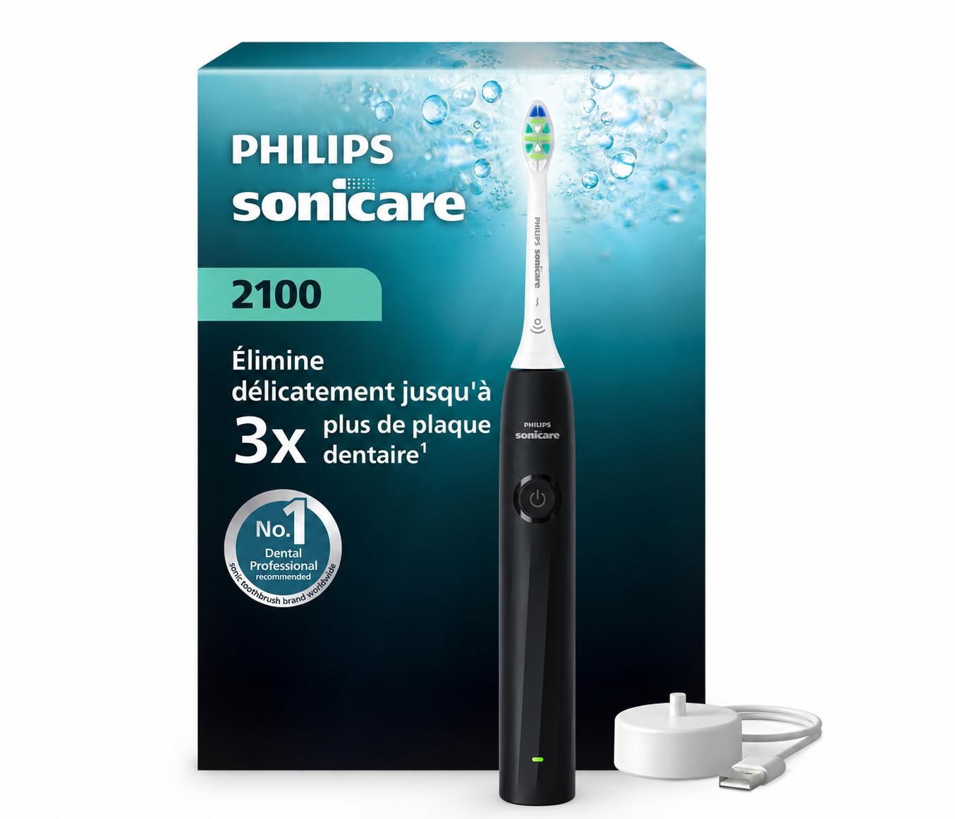 Philips Sonicare Série 2100 - Brosse à Dents Électrique Sonique, Élimine 3x plus de plaque, Capteur de pression, SmarTimer & QuadPacer, Bleu Cobalt (HX4021/04) (noir)