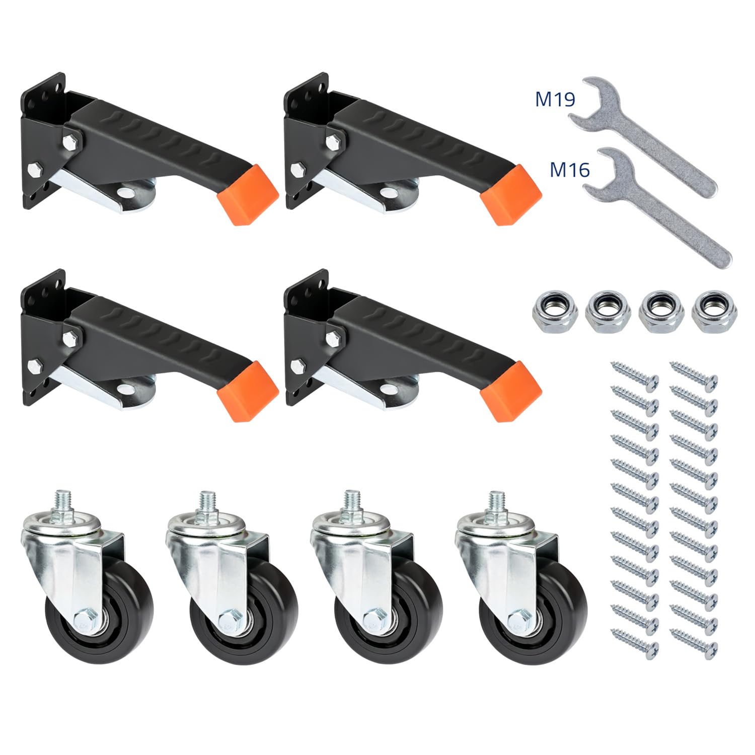 HMF 6750 Schwerlastrollen absenkbar für Werkbank | 4 Stück | 76 mm | bis 400 kg | Polyurethan, Schwarz
