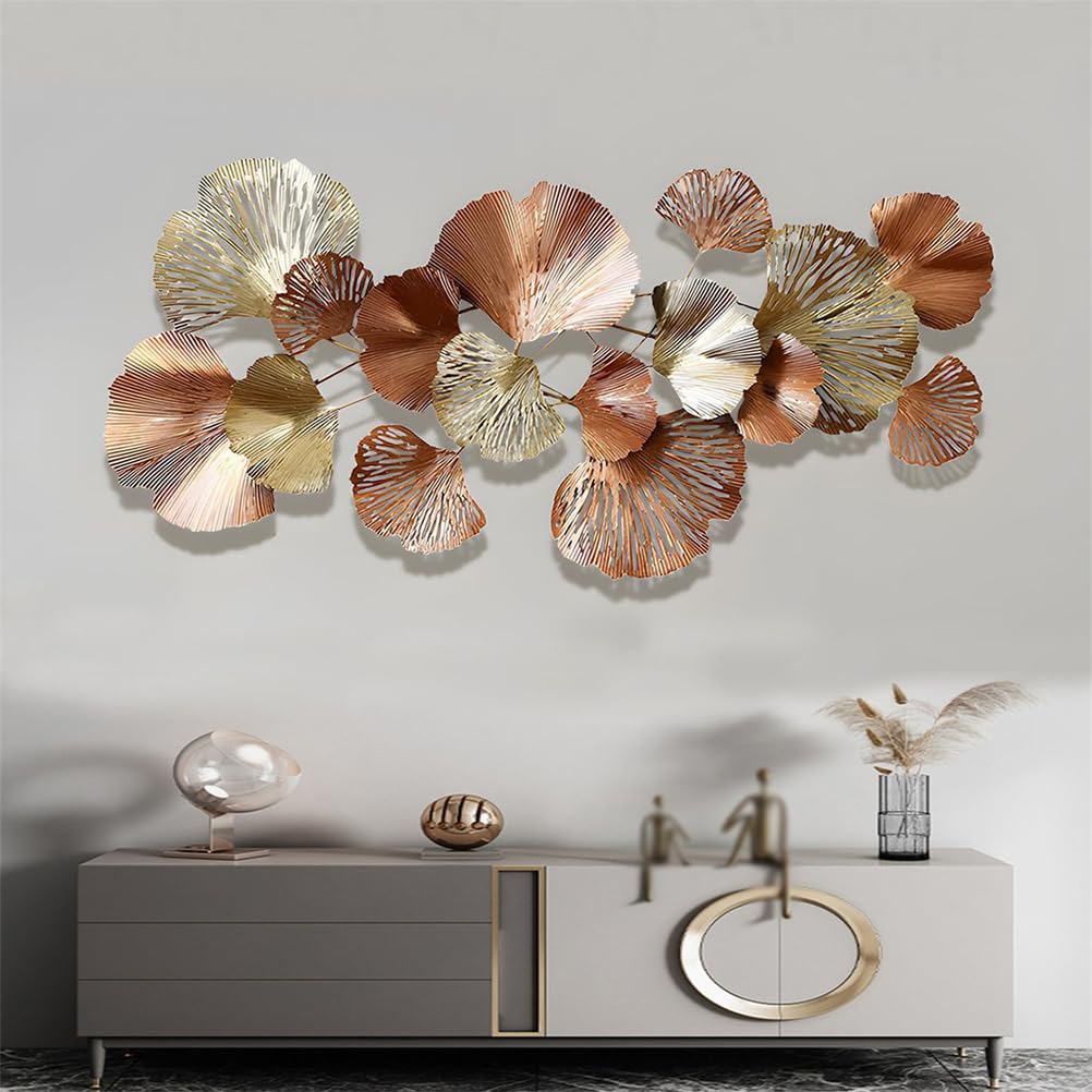 Decorazione da Parete in Metallo con Foglia di Ginkgo, Grande Arte da Parete in Metallo per Soggiorno, Decorazione da Parete Moderna 3D, sculture da Parete per la casa, per Interni ed Esterni