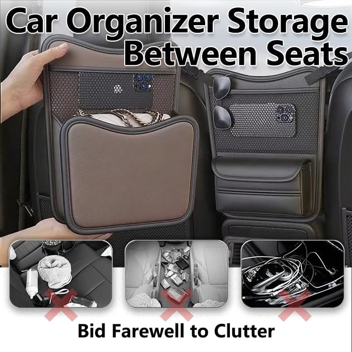 Miniatura 2 de Organizador de asiento trasero para automóvil, organizador de maletero para SUV con soporte para pañuelos y 2 bolsillos de red para teléfono,