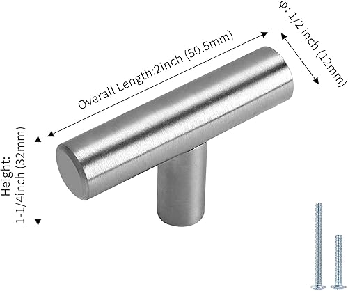 Miniatura 2 de LONTAN LS201BSS - Perillas de gabinete de baño de níquel cepillado, pomos de gabinete de cocina europeos, pomos de cajón de barra en T, accesorios
