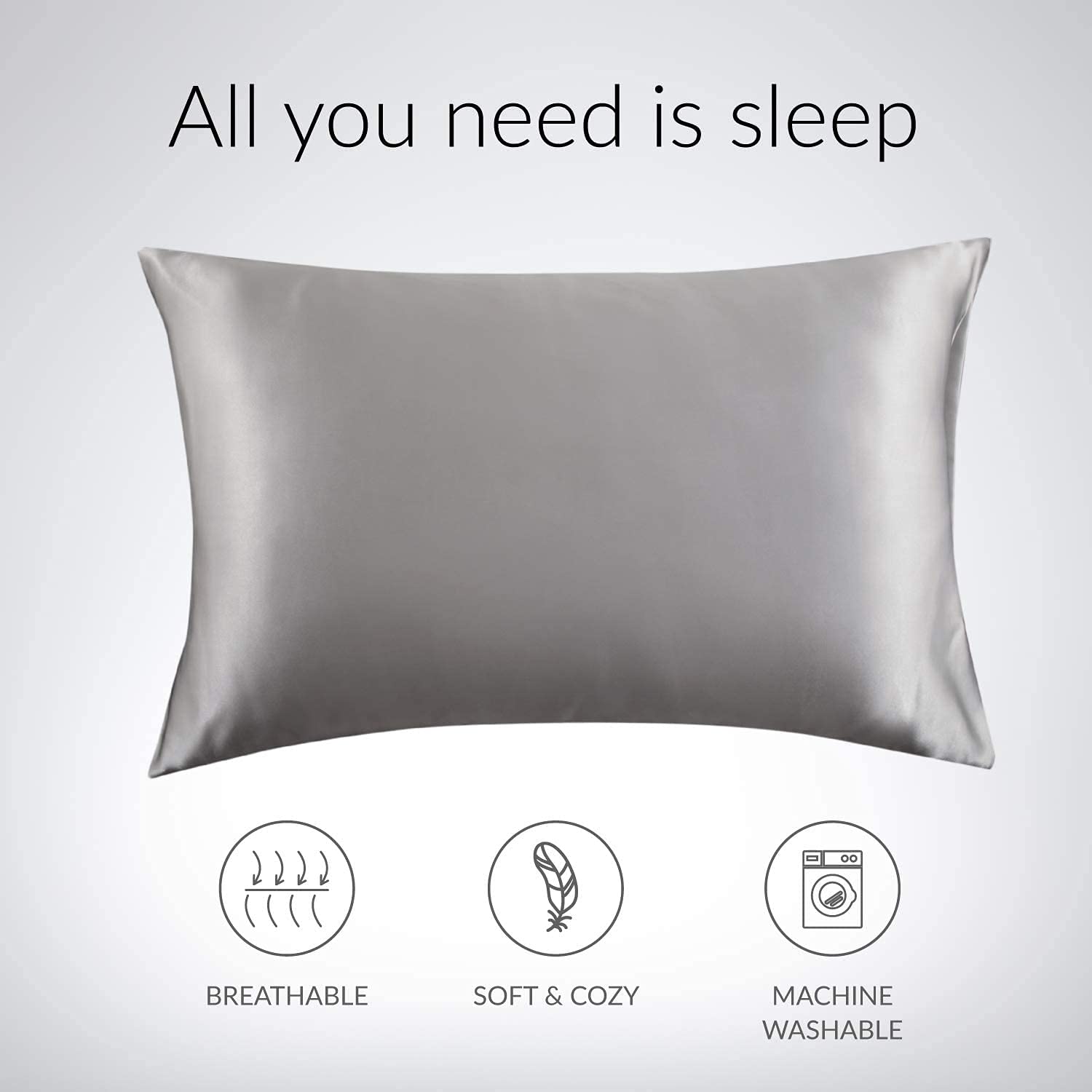 AP SALES Satin Silk Pillow Cover for Hair and Skin 2 Piece with 3 Piece Satin Silk Soft Scrunchies for Women Stylish|Silk Pillow Covers with Envelope Closure end Design|Silk Pillow Cases (Grey) 3