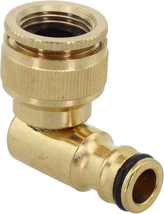 Solid Brass Hose Adapter 90 Degree Garden Elbow, Quick Connect Fitting Half Inch to Three Quarter, Heavy Duty Outdoor Water Spigot Connector for Car